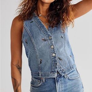 Free People Driftwood Jeans Crop Vest Jacket X